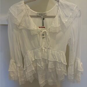 Wayf White Ruffled Lace-Trim Peasant Blouse